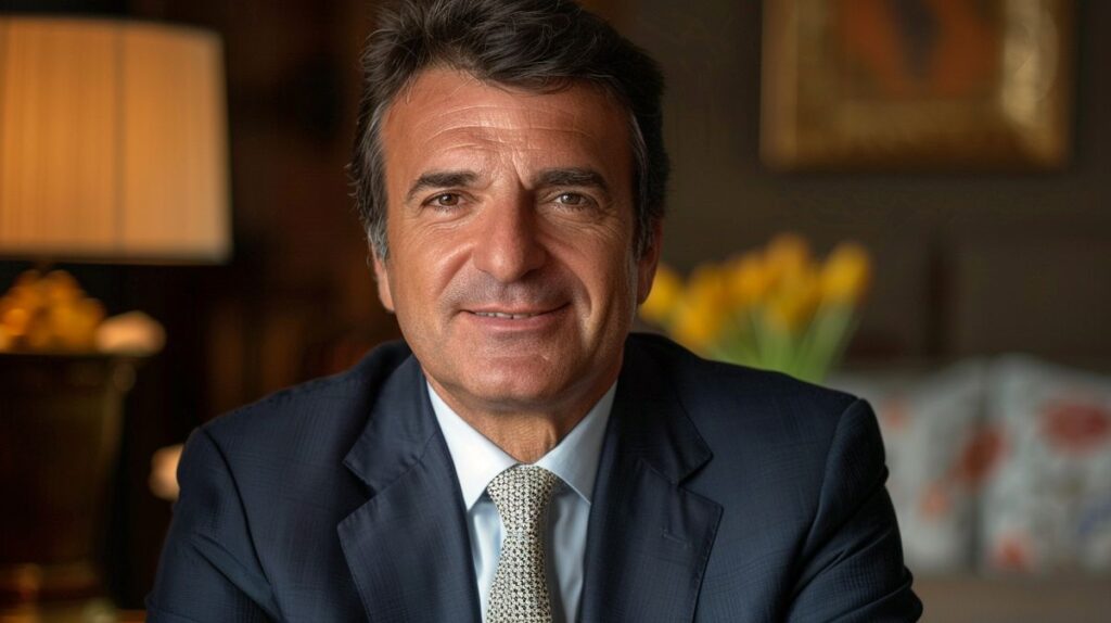 Joan Laporta sonriendo, gráfico detallado del patrimonio de Joan Laporta en 2023